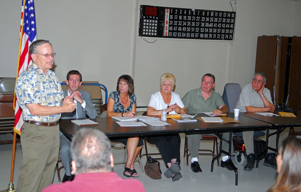 Councilman Scott Lee spoke at the June 23rd Fillmore Senior Center meeting, as liaison between the city council and the center’s Board of Directors. Seated are city attorney Ted Schneider, Facilities Supervisor Annette Cardona, Boardmembers Loretta Dunehew, Bill Brunet, and Nick Robles. Brunet announced his resignation from the Board.