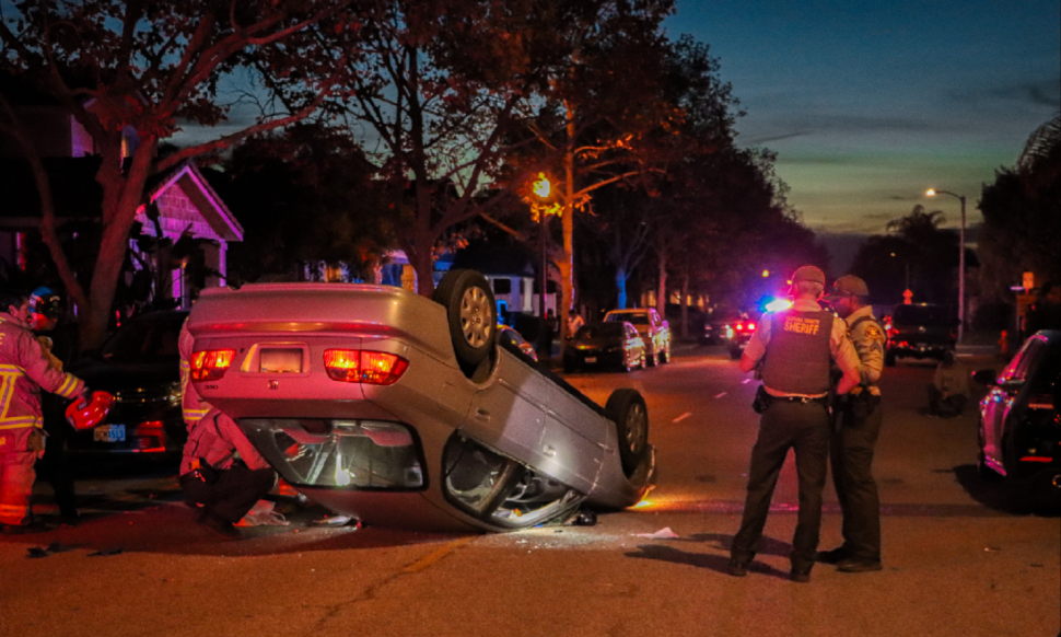 On Sunday, December 3, at 5:09 p.m., Fillmore Police Department, Fillmore City Fire, and AMR Paramedics were dispatched to a reported traffic collision at River Street and B Street. Arriving firefighters reported a two-vehicle accident, with one vehicle on its roof and a second vehicle parked. A solo female patient was taken out from the vehicle, treated by on-scene paramedics, and transported to a local hospital; condition unknown. Cause of the crash is under investigation. Photo credit Angel Esquivel-AE News.