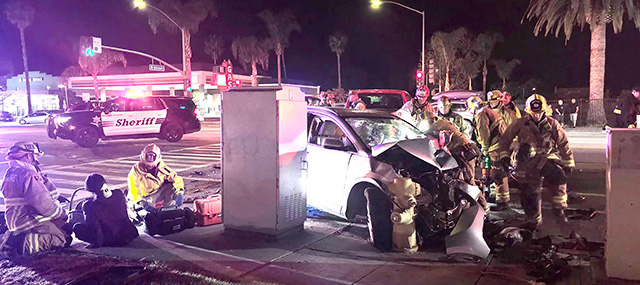 On Sunday, May 3, 2026, at approximately 2210 hours, Fillmore patrol deputies responded to a two-vehicle traffic collision at the intersection of Ventura Street and B Street. As a result of the crash, two adult females and an infant associated with a Honda CRV were transported to local hospitals for injuries sustained during the collision. The driver of the Dodge Ram truck, a 78-year-old Fillmore resident, was arrested for driving under the influence. The arrestee was also transported to a local hospital and admitted for his injuries. As a result, the arrestee was released pursuant to Penal Code section 849(b)(4). When the investigation is complete, the case will be submitted to the Ventura County District Attorney’s Office for review and filing consideration. Info courtesy Fillmore PD. Photo credit Sebastian Ramirez.