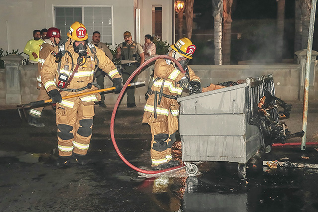 On Sunday, November 9, at 8:16 p.m., the Fillmore Fire Department and Fillmore Police were on-scene investigating a dumpster fire in the 500 block of Kensington Drive. The fire was extinguished by firefighters, and the building sustained no damage. The cause of the fire is under investigation. Photo credit Angel Esquivel.