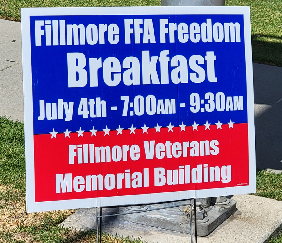 Don’t forget the Fillmore FFA will hold its annual Pancake Freedom Breakfast at the Veterans Memorial Building on Monday, July 4th, 7am to 9:30am.