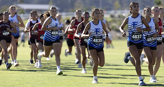 On Tuesday, September 29, the FHS Cross Country teams traveled to Santa Paula to compete in the first of two Citrus Coast League meets. Above is the FHS Girls Varsity team gets underway at the start of the 3-mile race. Photo credit Coach Anthony Chavez.