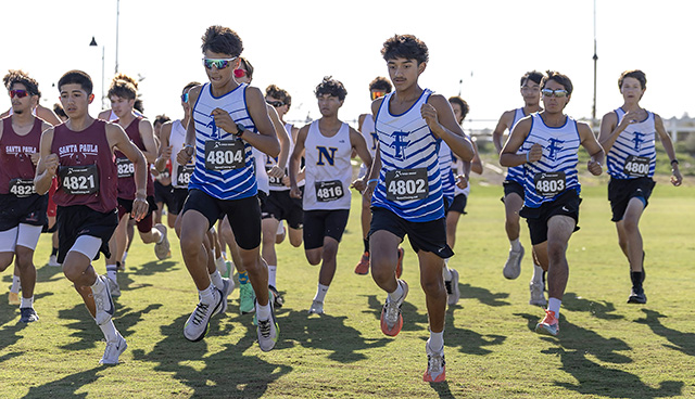 Above are FHS Boys Varsity runners taking off at the start of the 3-mile race at the first of two Citrus Coast League meets, held Tuesday, September 29, in Santa Paula. The Flashes finished fourth as a team. Photo credit Coach Anthony Chavez.