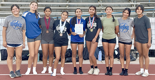 Above is the FHS Girls Frosh Soph team who took 3rd Place at the Ventura County Cross Country Championships this past Saturday. Pictured L to R: Charlize Estrada, Christina Setty, Sammy Alcocer, Mariana Elvira, Azul Ruiz, Melanie Martinez, Gaby Lopez, Michelle Argueta, and Celeste Camarena. Photo credit Anthony Chavez.