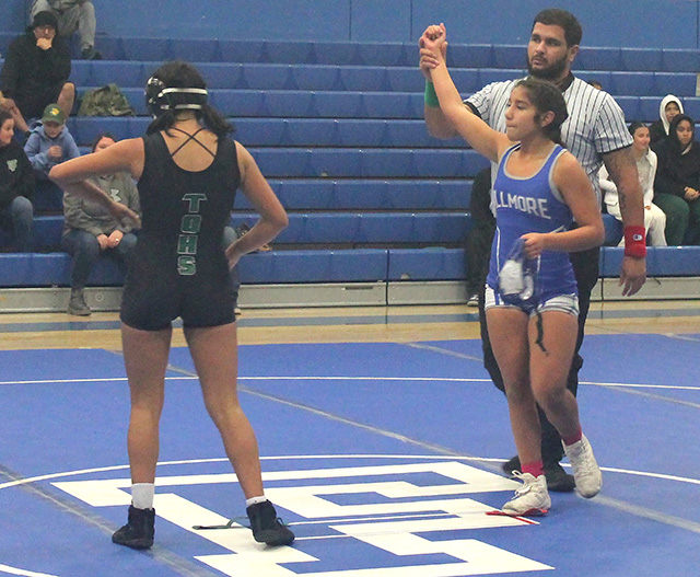 Above is Flashes Naomi Bonilla (right) being named winner during her match against Thousand Oaks. Photo credit Jaysa Martinez.