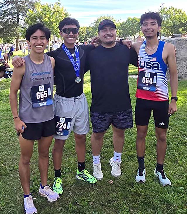 Above is the Fillmore High School Cross Country Alumni, pictured (l-r) are Camilo Torres, Nicholas Hurtado, Juan Carlos Laureano and Angel Laureano, who competed in the 42nd Annual 4th of July Run in Newhall and will next join the Boogie Nights 5K along the Ventura Beach on Wednesday, July 8, at 6:20 p.m.