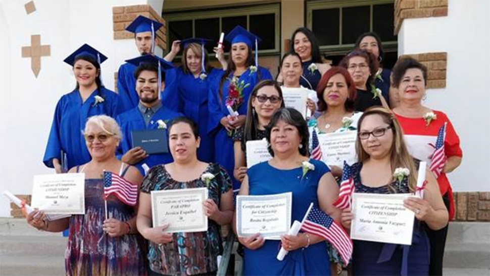 Pictured above are the Fillmore Adult School Graduates in no specific order; U.S. Citizenship: Rita Meza, Manuel Meza, Ana Alvarez, Rafael Hernandez, Yolanda Hernandez, Rosita Regalado, Maria Antonia Vazquez, Erika Flores, Laura Martinez, Eduvina Serna, Maria Teresa Ortega, Lorena Paz, Maria Zavala High School Diploma: Nayelli Rubio, Marco Richerd Jimenez, Myrella Enriquez, Vickki Galan, Angel Lizarraga HiSET: Javier Vaca Castro, Briget Orega, Keyla Zamora ParaPro Exam: Jessica Esquibel. Photo courtesy Fillmore Staff.