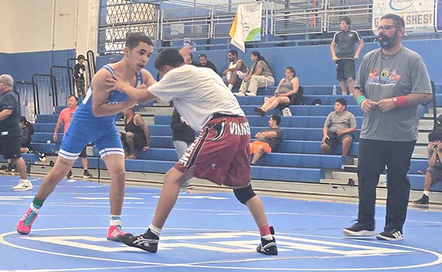 Fillmore High hosted their final tournament for the summer league season hosting six other schools to get one last practice before the 2026 upcoming season. Above is Flashes’ Jasiah Cervantez during his match against a Hueneme High opponent. Jasiah went undefeated in the tournament. Photo credit Michael Torres.