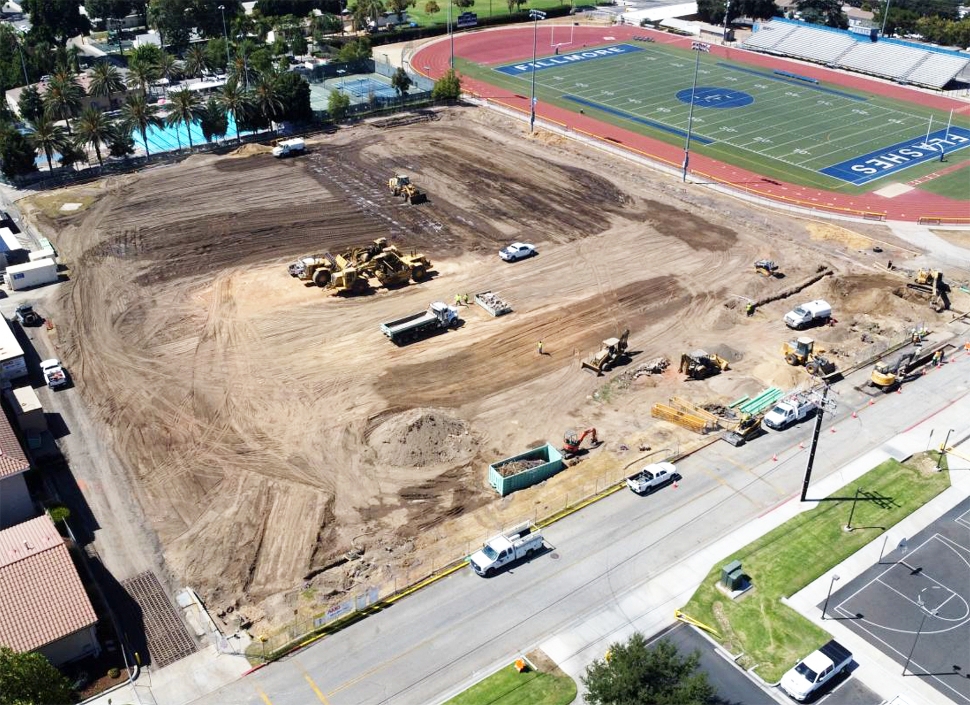 Above is the current construction site for the new Fillmore High Athletic Complex which is in full effect. The construction site is scheduled to be completed in December 2026. The brand-new 43,000 square-foot athletic complex that will serve Fillmore’s high school students. Online at www.FillmoreGazette.com are original photos attached along with other construction photos and construction information. Inset, a rendering of what the final project will look like. 
