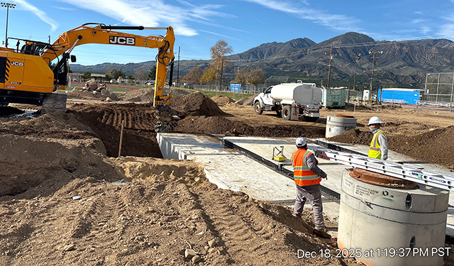 The Fillmore High School new Athletic Complex is coming along nicely. Last week crews poured concrete for the gym floor and completed backfilling of the stormwater capture system. Above are some of the crews working away to get the project completed. The anticipated completion date is February 2027.