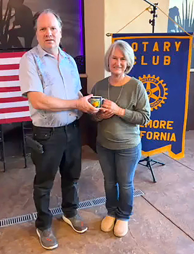 Pictured (l-r) are Fillmore Rotary President Scott Beylik and Rotary Speaker Nancy Anderson, Jewelry Consultant. Photo credit Martha Richardson.