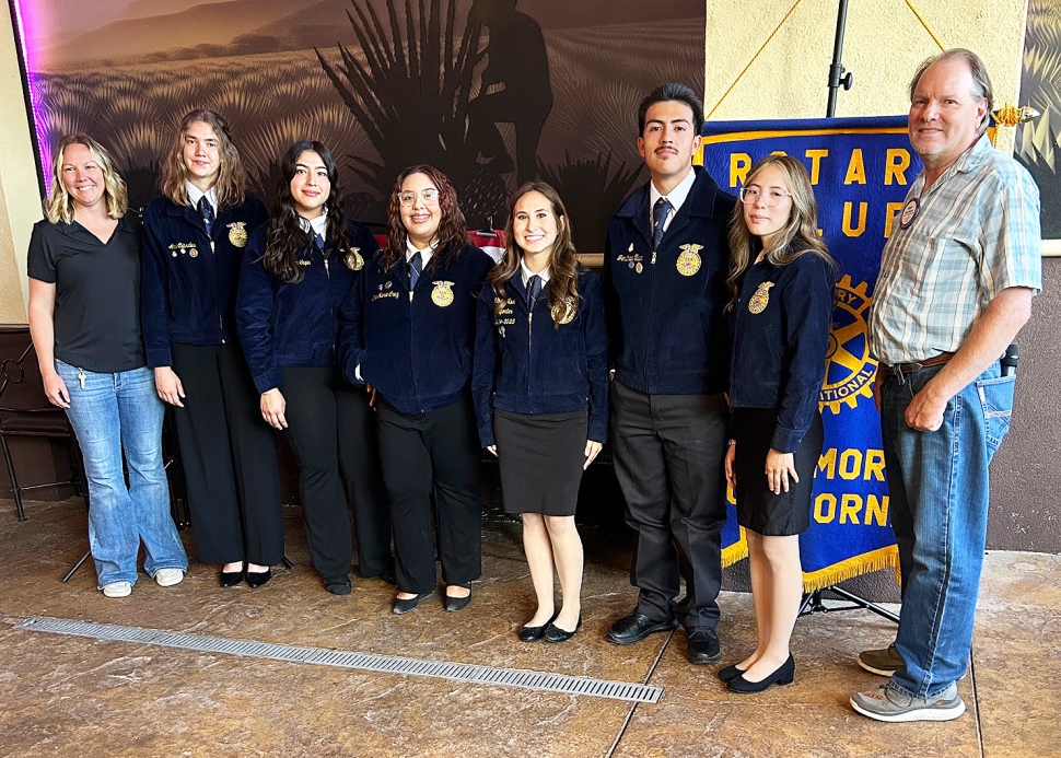 Pam Klittich, advisor to the FFA, introduced the students who attended the Fillmore Rotary meeting. The students were: Anne Cabrales, Alysson Tapia, Alina Cruz, Olivia Nava, Jonathan Tapia, and Diana Espinoza. Each one explained the animal they’re raising for the Ventura County Fair and talked about their experiences and their hopes for the fair. Photo credit Martha Richardson.