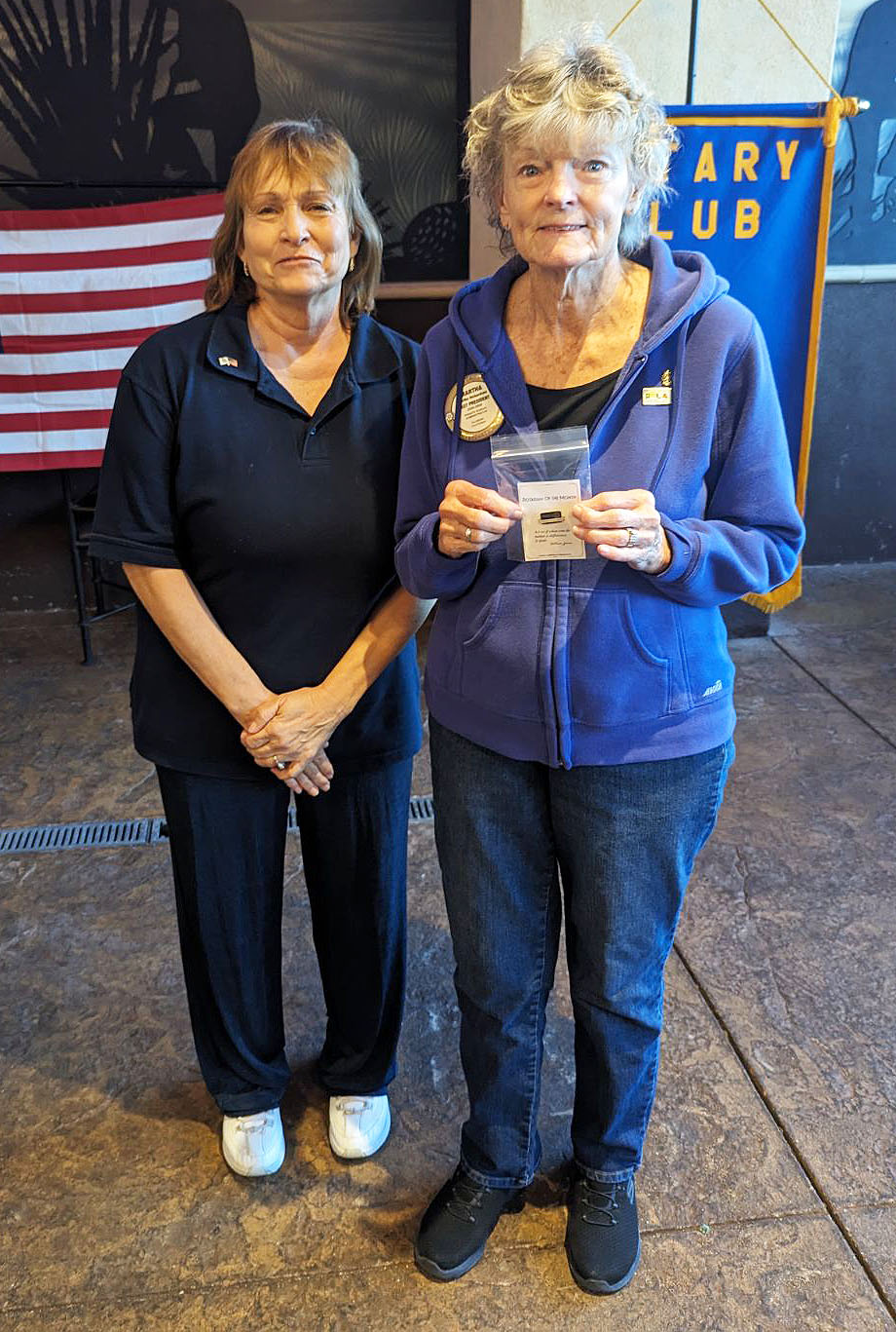 Above is President Anna Reilly presenting a Rotarian of the Month pin to Martha Richardson at last week’s meeting for all she does for the Fillmore Rotary Club.