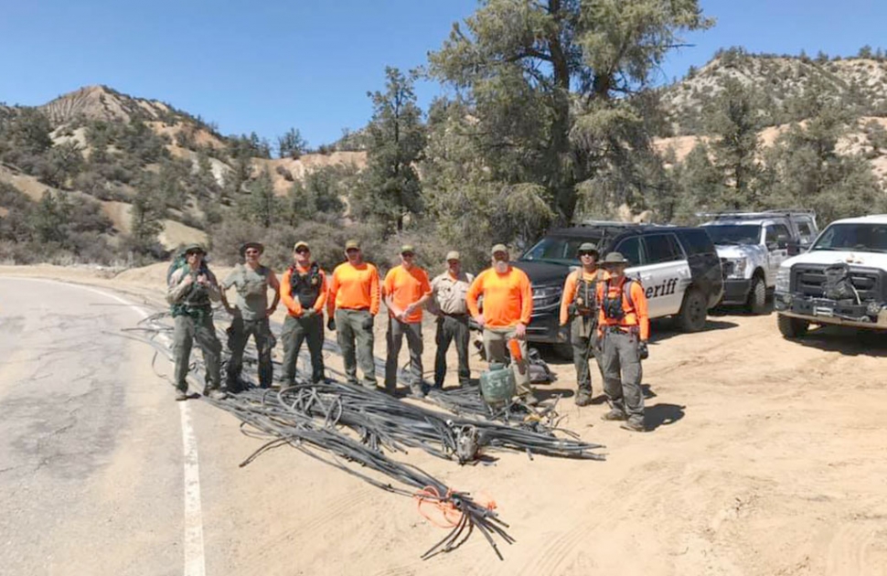 On March 27th, Fillmore Search and Rescue and Lockwood Station joined forces to clean up an old, illegal marijuana grow location in the Los Padres National Forest near Lockwood Valley. The team removed approximately 6,000 feet of irrigation line from the forest which will aid in future efforts to combat the illegal cultivation of marijuana on public forest lands. Courtesy Ventura County Sheriff’s Department Facebook.