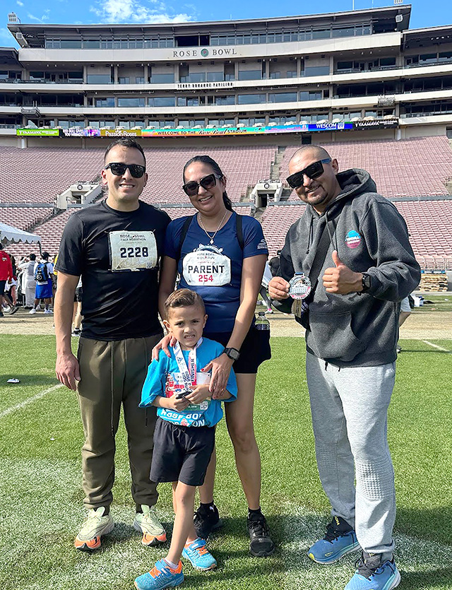 On January 17 and 18, Fillmore and Piru runners traveled to Pasadena to compete in both track and road racing events. Pictured (l-r) are Fabian Ochoa, Lidia Arredondo, Martin Arredondo, and Angel Fabian Ochoa Arredondo who competed at the 2026 Rose Bowl Half Marathon.