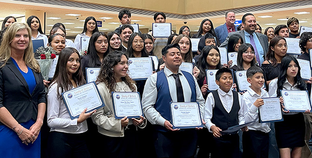 Ventura County Migrant Speech and Debate teams were recognized at the May 12 Ventura County Board of Supervisor’s meeting at the Ventura County Government Center.  FUSD had three students representing the district and served as a testament to the tremendous effort and achievement of our students.  Natalie Ochoa-Mares, Ashley Quilo Quilo, Guadalupe Rocha and Fillmore’s very own Sierra High teacher and Coach Jonathan Gonzalez were in attendance.  Unfortunately, Eriyana Linder, teacher at Fillmore Middle School and coach, was not able to join. Each student received a certificate of recognition from County Board Supervisor Vianey Lopez, who participated in the Regional Speech and Debate competition as a judge. In attendance was Dr. Cesar Morales, Superintendent of the Ventura County Office of Education.  Both Dr. Morales and County Board Supervisor Vianey Lopez have a long history of championing education in Ventura County.