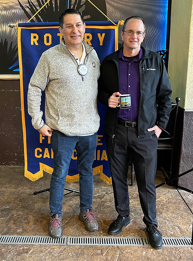 Pictured is Fillmore Rotary President Elect John Garnica and speaker Kevin McSweeney, Planning Department Director for the City of Fillmore. Photo credit Martha Richardson.