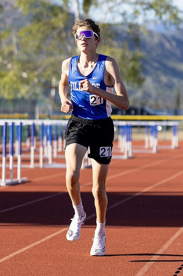 On Thursday, March 5, FHS track hosted long-time rival Santa Paula High. Pictured is Nikolias Cerda, winner of the Boys Frosh/Soph 1600 & 3200-meter race. Photo credit Anthony Chavez.