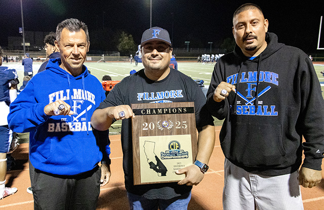 On Friday, November 7, before the Flashes CIF football game, the Fillmore High Baseball Team held a ring ceremony as each player was presented with a CIF ring. The team earned their title back in May of 2025 in their victory over the Pioneer High Titans. Photo credit Crystal Gurrola.