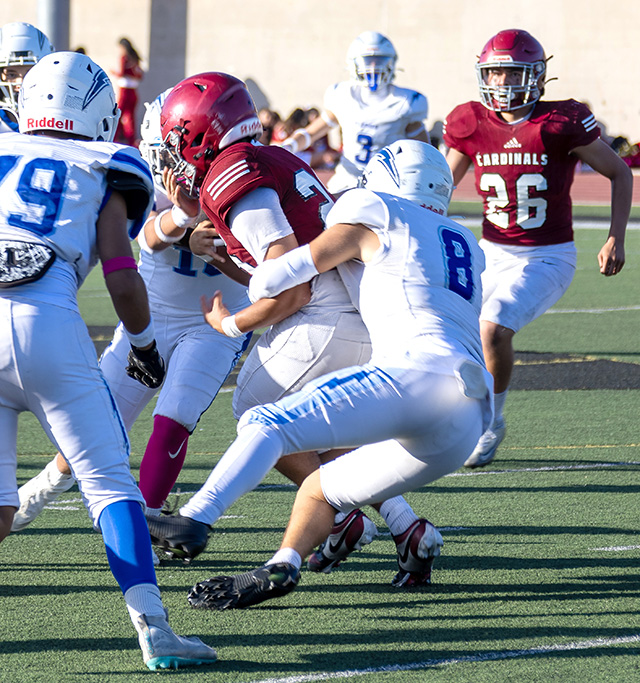 On Thursday, October 30th, Flashes JV defeated Santa Paula, 28-0 for the 115th meeting of the teams. Above is from the Flashes JV game with the Flashes taking down a Santa Paula player to keep him from advancing. Photo credit Crystal Gurrola. 