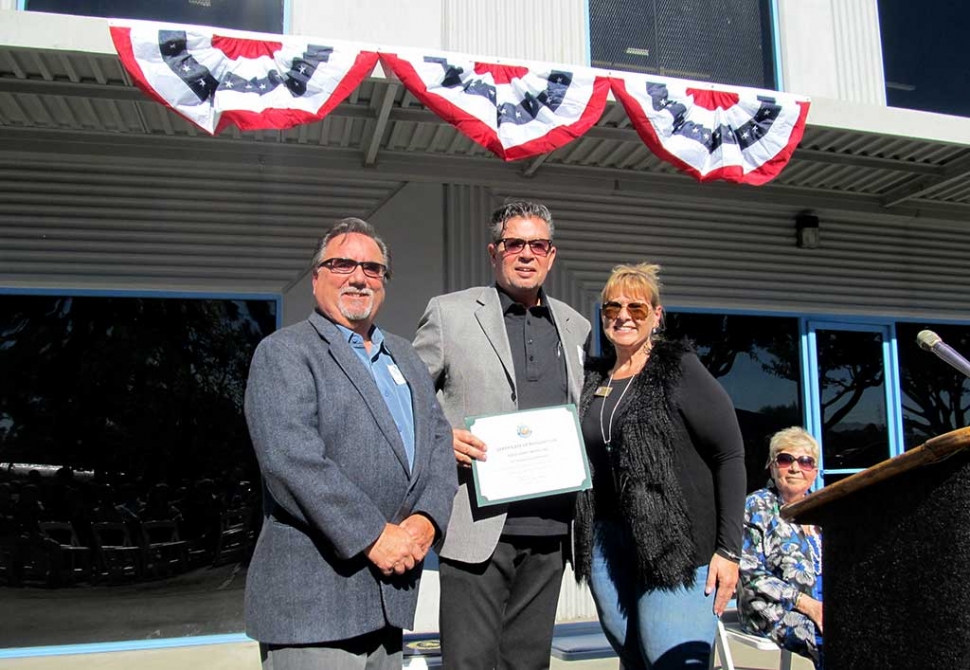 Fillmore City Councilwoman Daine McCall (right), with George Harrison, general manager of Gold Coast Recycling (center), and Lynn Harrison, general manager of Harrison Industries.

