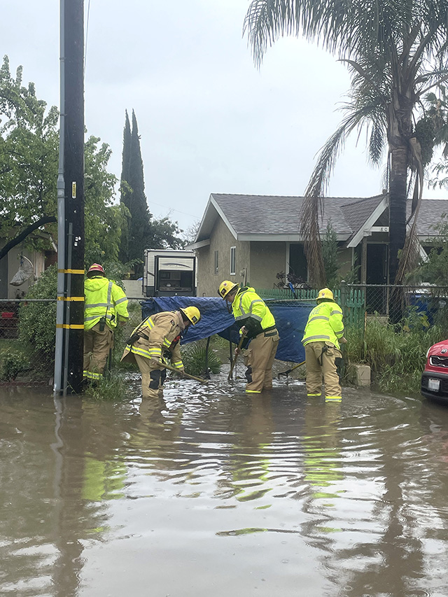 On Monday, February 16, at approximately 10:45 a.m., Fillmore City Fire Department responded to a flooding call in the 700 block of Edison Lane. Fire personnel found the roadway flooded, but with the assistance of Fillmore firefighters, the drainage was cleared and the roadway was made safe for traffic. Photo credit Angel Esquivel.