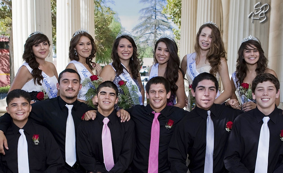 2011 F.H.S. Homecoming Court for Fillmore High School. Pictured standing (l-r) Freshman Princess Elizabeth Ruiz, Second Senior Princess Kenya Medina, Homecoming Queen Jaynessa Lopez, First Senior Princess Vivian Calderon, Junior Princess Laura Garnica, and Sophomore Princess Katie Magana. Kneeling (l-r) Freshman Prince Andrew Bonilla, Second Prince Sammy Orozco, Homecoming King Robert Bonilla, First Prince Johnny Golson, Junior Prince Joseph De La Mora, and Sophomore Prince Carson McLain. [Photo’s by KSSP Photographic Studio]