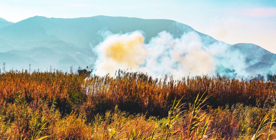 On Thursday, January 18, Fillmore Fire Department was dispatched to a reported vegetation fire at the Santa Clara Riverbed near Burlington Street and Surrey Way. The arriving engine reported a 30' x 30' spot fire in the Arundo area. The call was upgraded to a brushfire and with the assistance of the Ventura County Fire Department, fire personnel knocked it down within minutes before it could spread. Photo credit Angel Esquivel-AE News.