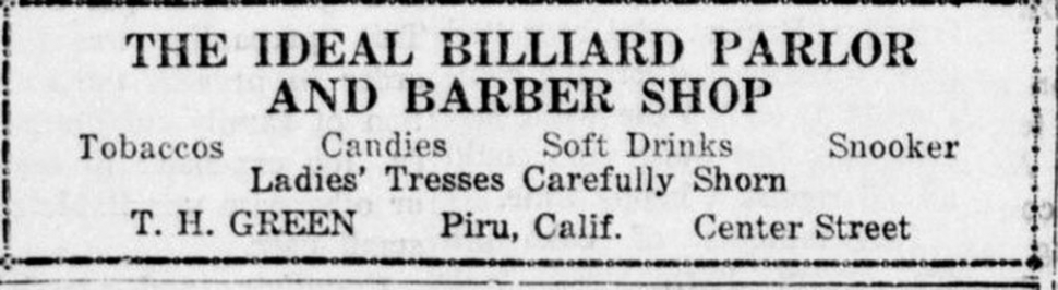 Ideal Billiard and Barbershop Ad from April 24, 1930. 