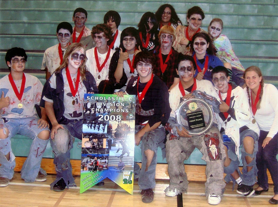 The Fillmore High School Percussion Ensemble brought home the gold medals and first place trophy for the Scholastic C Division of the American Drum Line Association at Santiago High School in Corona on Saturday April 26, 2008. Show Title: The House - music by Alan Keown and Brian Mudget. Drill design by Alan Keown. Licensed to Marching Show Concepts. David Adams and Colleen Anderson – instructors, Chris Fernandez - Director of Instrumental Music. American Drum Line Association - 26 years of drum line competitions, in 2008 there are over 120 competing drum lines and percussion ensembles, representing approximately 2,000.