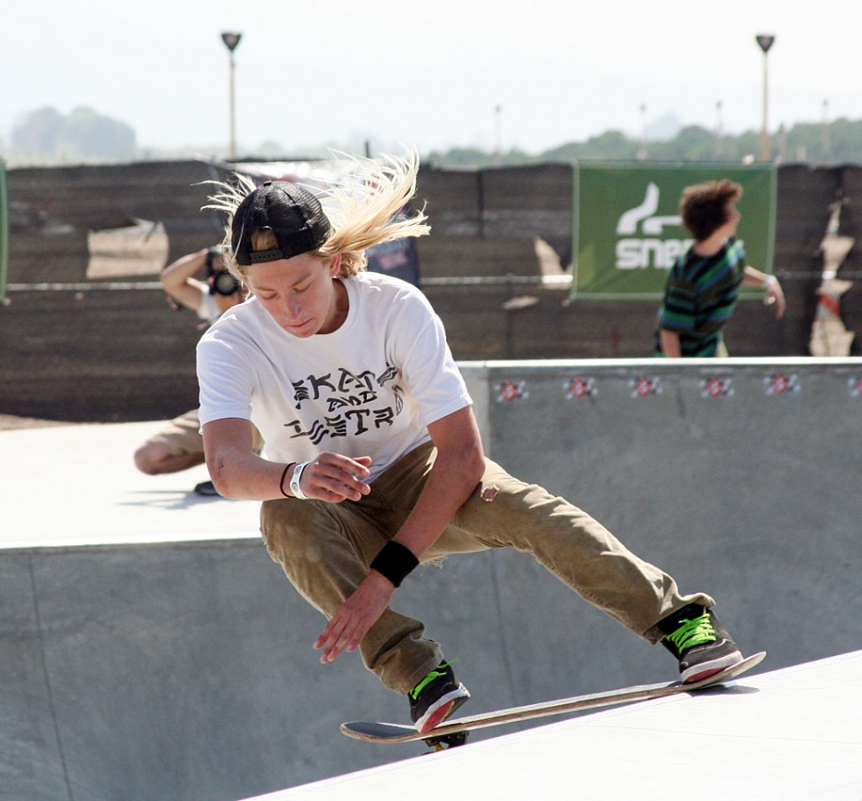 J.T. Erickson of Ojai, does a Crailslide at last Saturday’s skate event at Fillmore Skate Park.