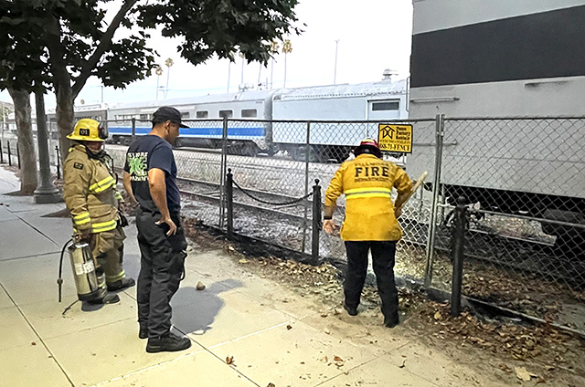  Inset, the scene of the August 2024 arson at the railway tracks where the same juvenile was arrested. Photo credit Angel Esquivel.