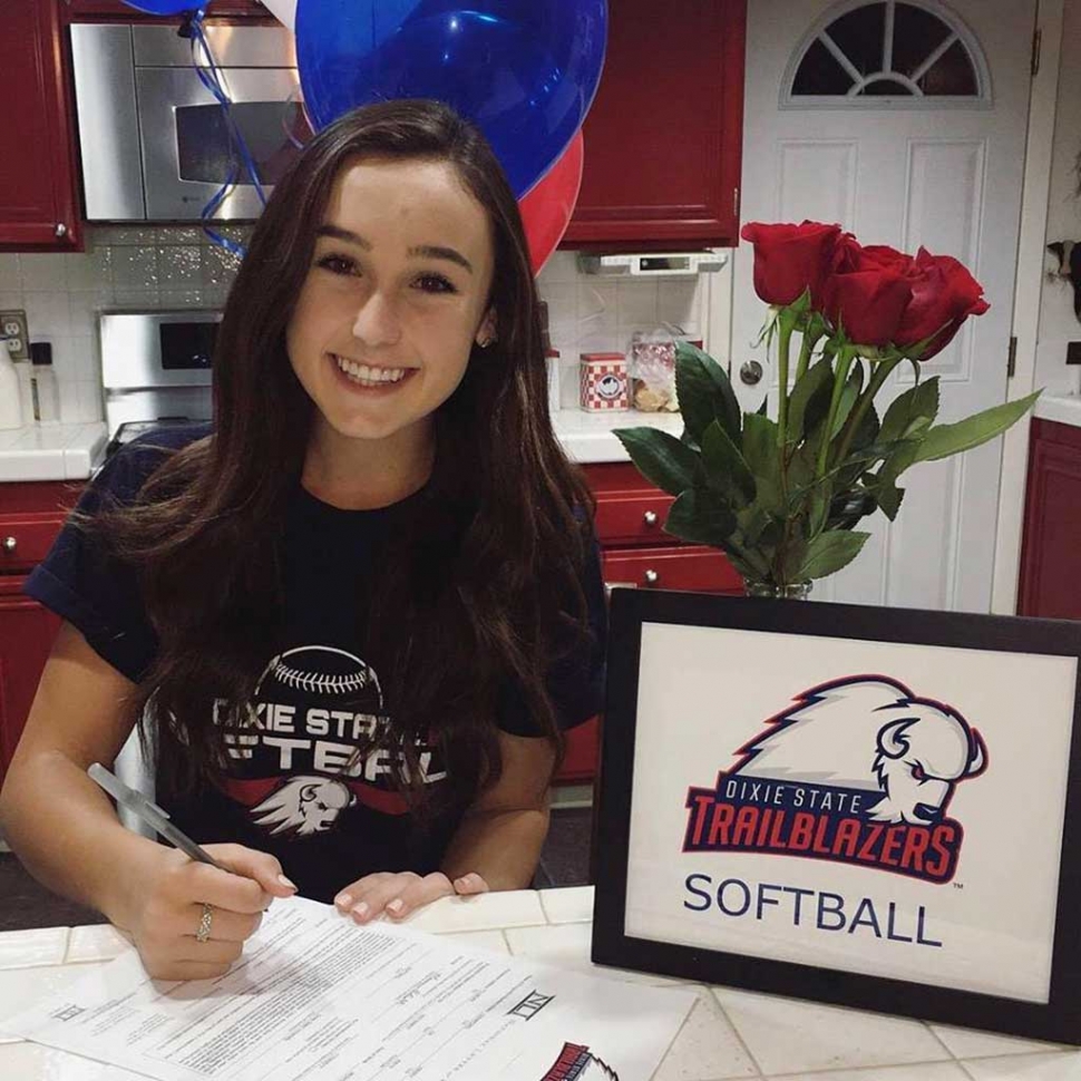 Kasey Crawford officially signed her letter of intent to continue her education as well as play softball Dixie State University. She has received an athletic scholarship as an outfielder. Congratulations Kasey!