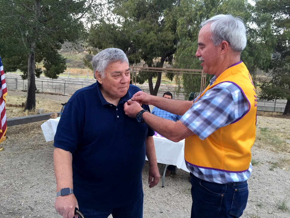 The Fillmore Lions Club continues to grow, adding new member Ray Huff this past month. Huff (left) receiving his Lion’s Club pin from his Sponsor, Brett Chandler at the recent club installation dinner. Photo courtesy Brian Wilson.