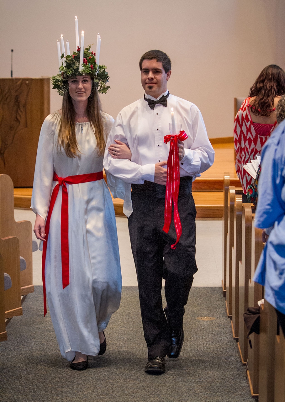 Jamie Morriss as Lucia and her escort, Alex Powell, during the 2012 Sankta Lucia Festival.