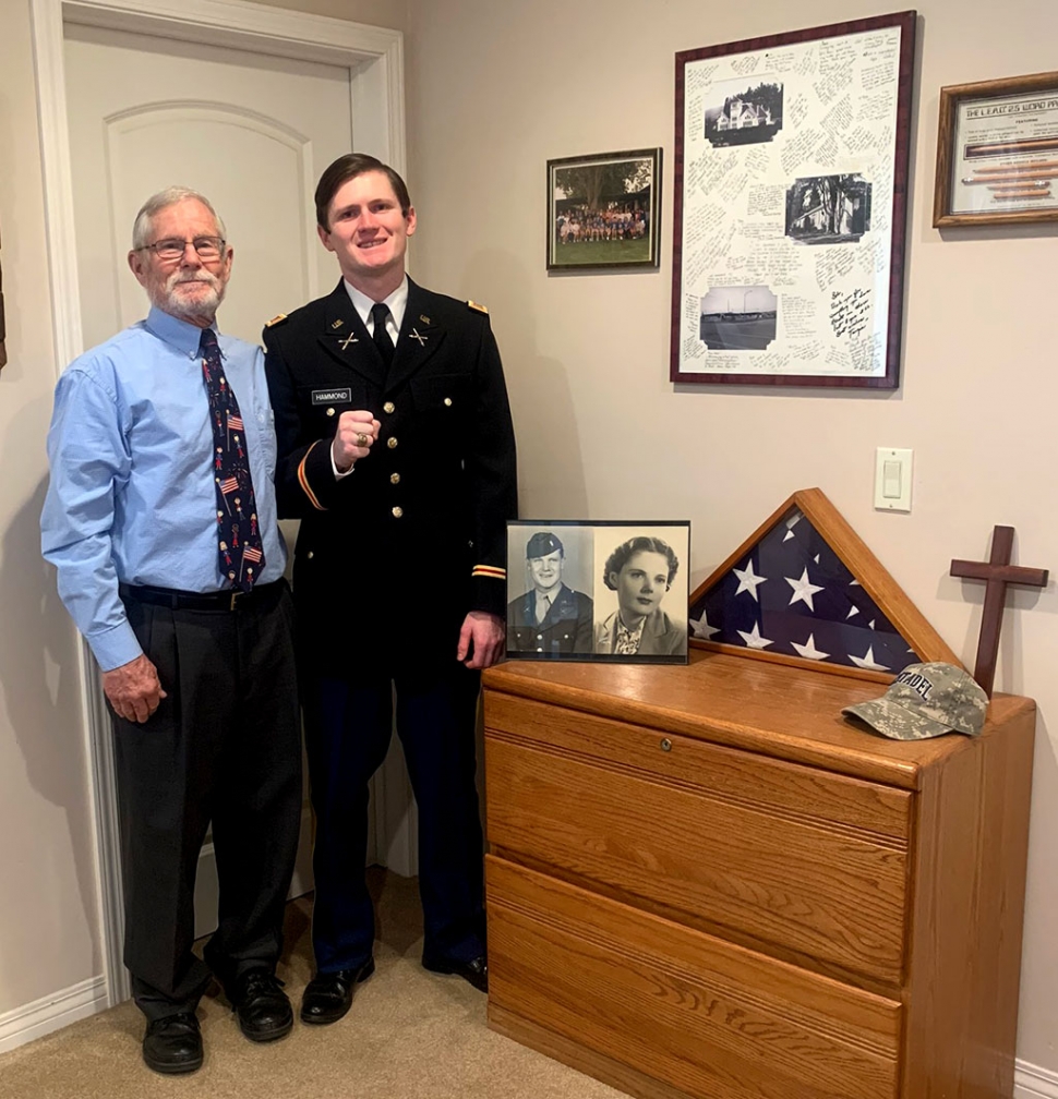 Matthew Hammond with his proud father Rev. Bob Hammond of Fillmore, celebrating his virtual online graduation from The Citadel, S. Carolina.