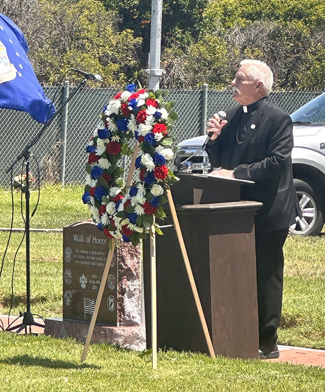 Pictured is the Rt. Rev. Robert Hammond who gave the inspirational speech, including Psalms 23 and 65, and Isaiah 25:6-9. He ended with John 15:13, “Greater love hath no man than this, that a man lay down his life for his friends.” Photo credit Gazette Staff.