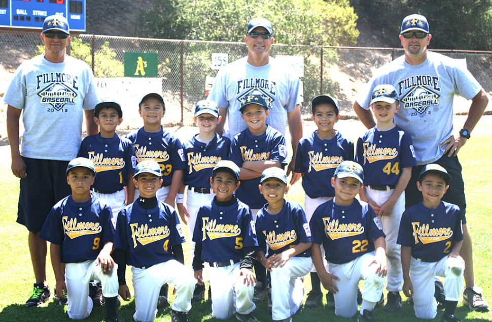 (l-t) (front row) Nathan Delgadillo, Jathan Magana, Mathew Magana, Nathan Perez, Joel Contreras and Theodore Ebell, (back row) Coach Pepe Munoz, Roman Munoz, Jarod Uridel, Ty Morris, Manager/Coach Terry Morris, Phillip Cervantez, Johnny Cardenas, Ty Weeks and Coach Ryan Weeks.