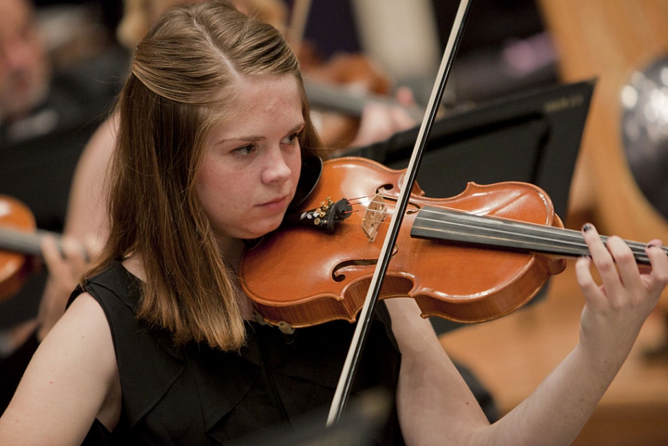 Sophomore Holly Sutton, a double major in music and psychology from Ridgecrest, plays violin with the University Symphony.