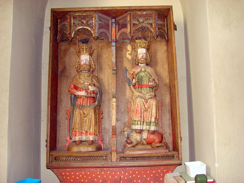 Figures in the Overselo parish church in Sodermanland, Sweden.