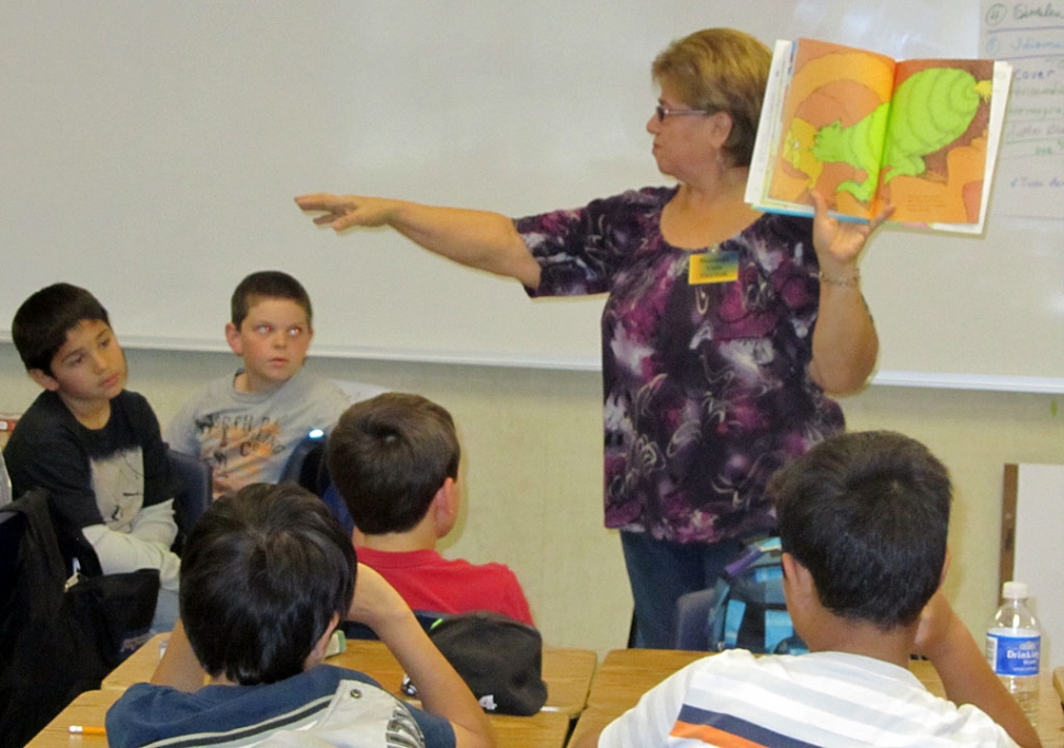 FUSD School Board Member, Lucy Rangel reading, “Oh the Places you will Go”, By Dr. Seuss to Mrs. Butts’ 5th grade class.