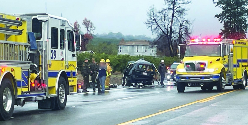 On Monday, January 22, at 2:40 p.m., Ventura County Fire Department, AMR Paramedics, and California Highway Patrol were dispatched to a reported traffic collision on westbound SR-126 / Boosey Road, Ventura County. Arriving fire personnel reported several vehicles involved with major damage; two patients trapped needing extrication. Firefighters were able to extricate the two patients and they were transferred to a local hospital by ambulance. A third patient was pronounced dead on-scene. CHP reported the deceased driver as a 23-year-old Santa Paula woman driving a 2008 Mercury SUV eastbound, when she side swiped a westbound 2002 Honda Civic, crashing into a 2022 Honda Civic. The transported female patients were 19-year-old and 42-year-old Fillmore residents; a female 30-year-old Santa Paula passenger suffered minor injuries. Westbound traffic lanes were shut down causing traffic to back up from Toland Road. Officers remained at the scene until 5pm. Cause of the crash is under investigation by Ventura-CHP. Photo credit Angel Esquivel-AE News.