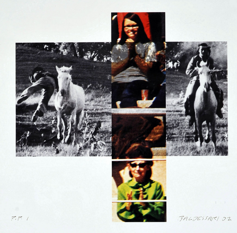 Person on Horse and Person Falling From Horse(With Audience),2002, print by John Baldessari. From the Collection of John and Sylvia White.  Art photographed by Bill Dewey.