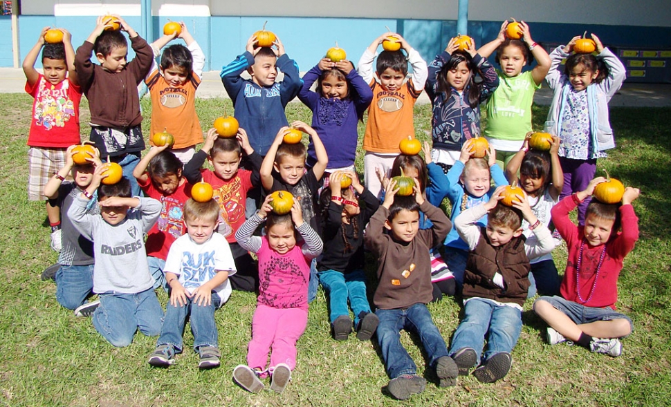 Ms. Dunst’s kinder class with the pumpkins.