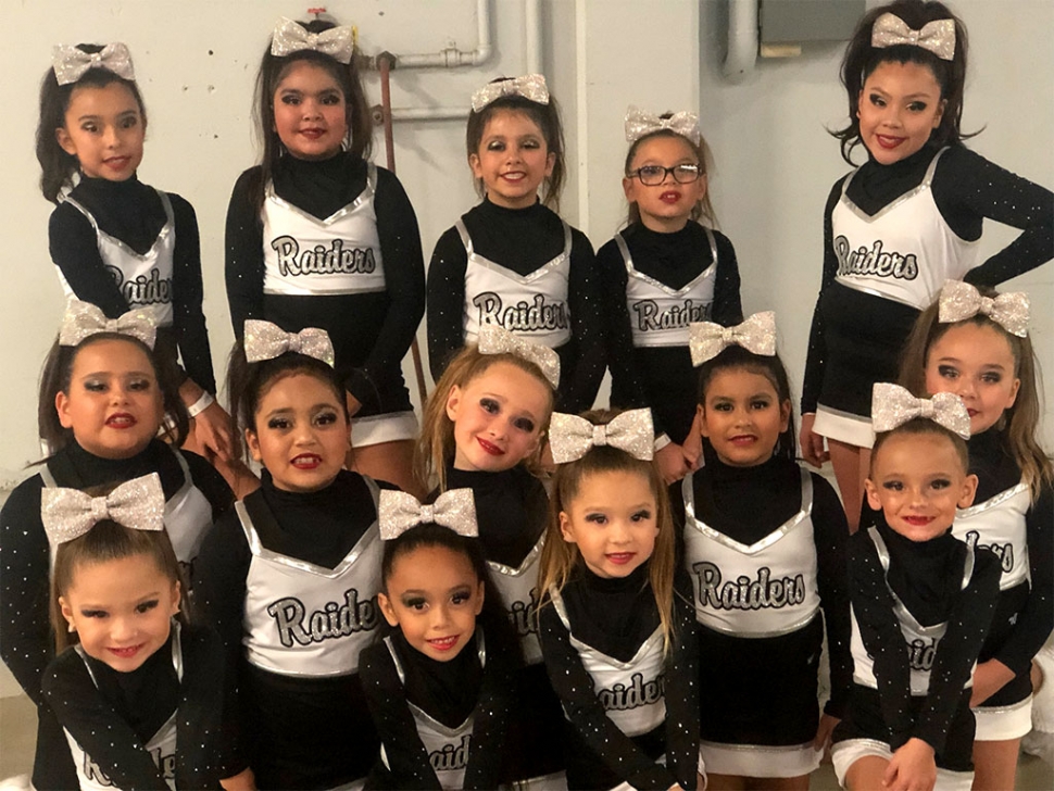 Pictured is the Fillmore Raiders Youth Cheer Team which competed in the State Championship in Bakersfield, hosted by JAMZ. The team took 2nd place in the Division 10 Showcheer 1 limited. Photo courtesy Xilo Ochoa.