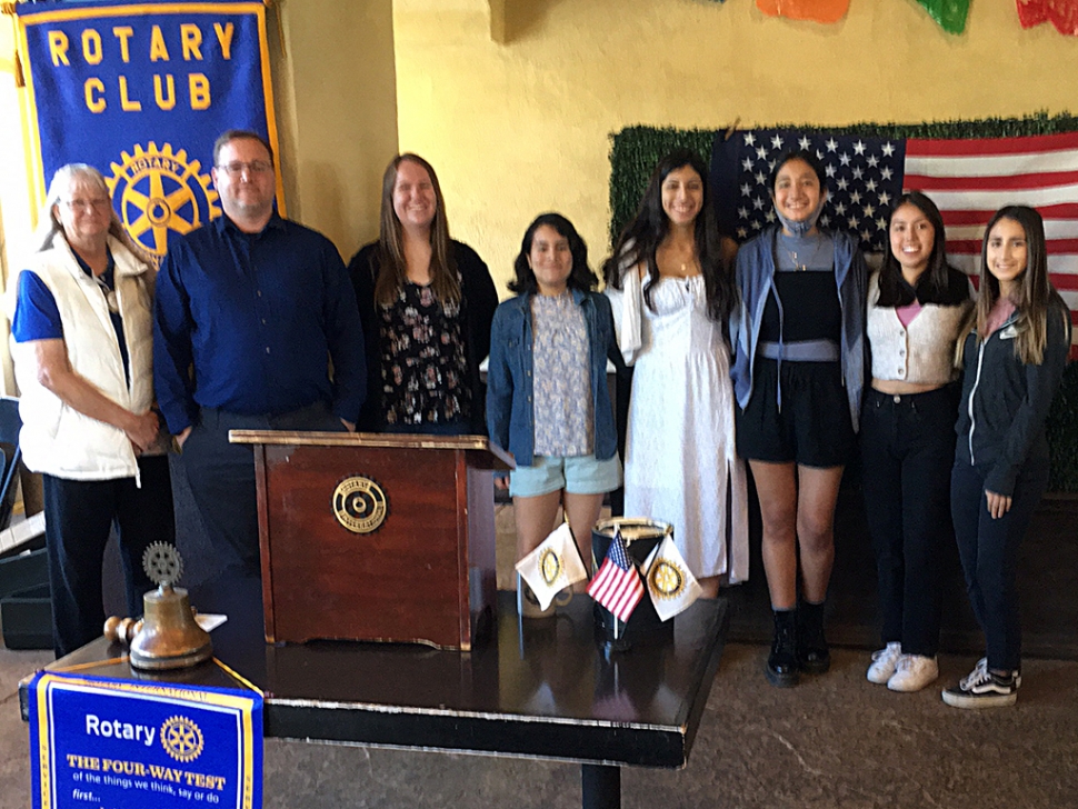 Fillmore Rotarian Cindy Blatt and FHS Interact Club Advisor Jeremiah McMahn introduced six Interact Club members who visited Fillmore Rotary last week. They were Emma Myers, Melissa Higuera, Jimena Cortes, Gabriela Herrera, Brianna Camacho and Nathalia Magana. Interact Clubs bring together young people to develop leadership skills while discovering the power of Service Above Self. The Club plans projects to help their school or community and participates in Rotary projects as will. Rotary Club sponsors, mentors and guides Interactors as they carry out their projects and develop leadership skills. Photo credit Rotarian Martha Richardson.