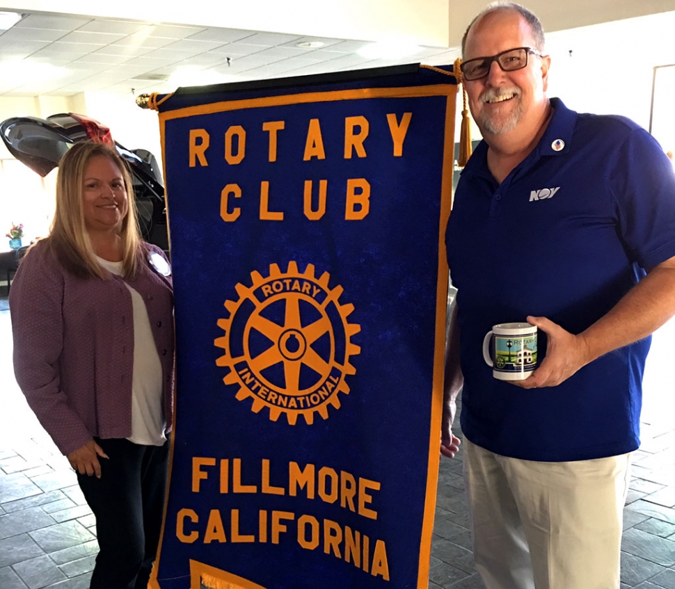 Pictured right is Kelly McCall, Plant Manager for Ameron Pole Products, who spoke to the Rotary Club. He explained that the company began in the 1970’s, mainly manufacturing street light poles. By the 1980’s they were manufacturing concrete poles of many different designs, to match the various buildings and communities where they will be installed. Ameron not only manufactures the poles, but also delivers and erects them. They are in partnership with SCE for all pole replacements in Southern California. They are also the second largest employer in Fillmore. Photo Courtesy Martha Richardson.