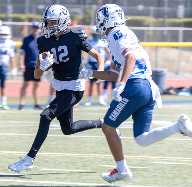 Above and below action photos from the Fillmore Raiders Seniors game against Camarillo Stingers. Photo credit Crystal Gurrola.