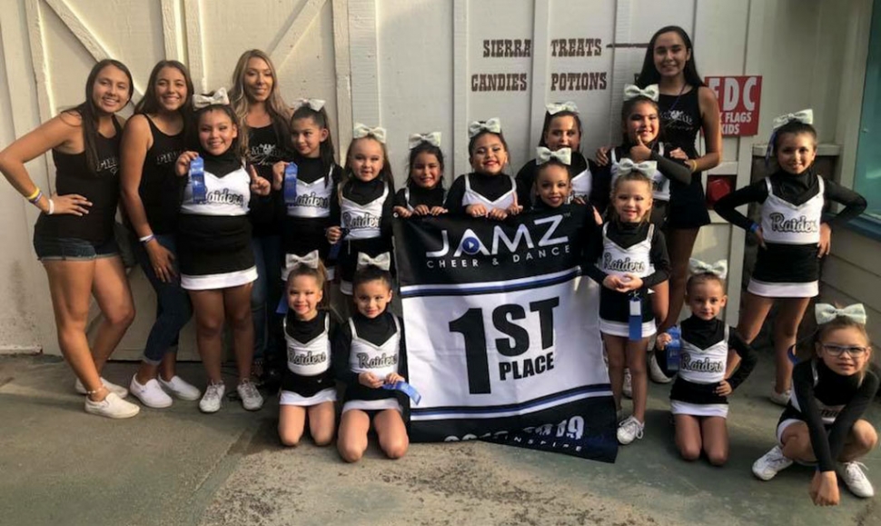 Sunday, November 4th th Fillmore Raiders Youth Cheer took 1st place at Jamz Regional Competition which was held at Six Flags Magic Mountain. This qualifies the team for the Jamz Nationals which will take place in Las Vegas in January 2019. It has been three years since the Raiders last competed. Pictured below top left: Ciera Cervantes, Aliyah De Lara, Lucia Mynatt, Kamille Murillo, Alynna Perez, Jaylene Ponce, Myla Puebla, Stevie Magana, Isabella Mynatt, Destiny Cortez. Bottom left: Noelle Magana, Malia Moore, Anli Collins, Elianna Murillo (not pictured: Rayne Celestina) Trainers: Jazmine Chavez, Aneesa Valencia, Angelina Mynatt, and Daisy Andrade. Head coach: Brianna Acosta Team mom: Irene Mynatt. Photo courtesy Coach Brianna Acosta.