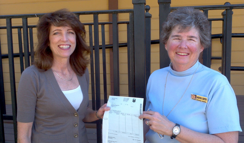 Martha Gentry accepts a $4500.00 grant check on behalf of The Fillmore Historical Museum from Leslie Klinchuch, Project Manager, Chevron Environmental Management Co. The funds are to be used for museum programs and projects especially during the Centennial of the Incorporation of the city in 2014.  All of us at the museum are  pleased that Chevron supports the efforts of the Board and Members whose goal is to safeguard and display the history of Fillmore, Piru, Sespe and Bardsdale.